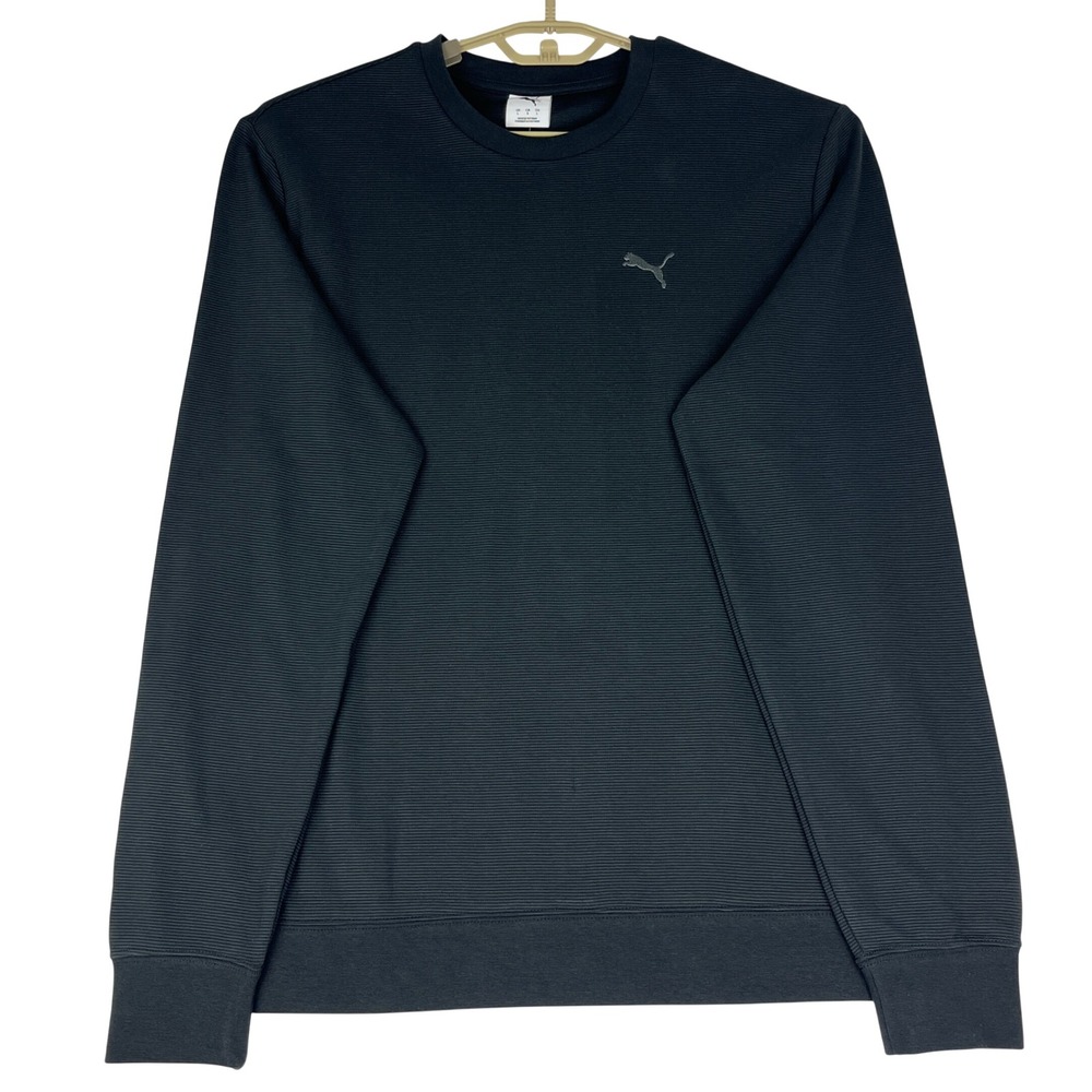 Puma Sweatshirt Mens L Black Ribbed Texture Crew Neck 892219-01